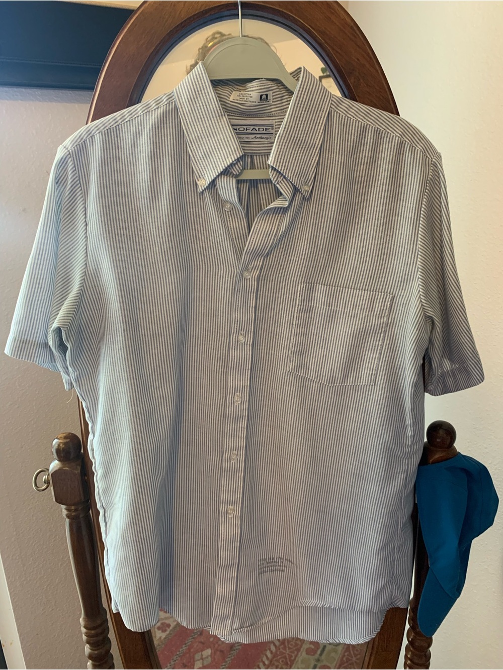 Short-Sleeve Pinstripe Button-Down Shirt in Light Blue -
